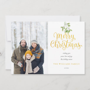 Elegantes Goldschrift-Frohe-Weihnachten-Mistelzwei Feiertagskarte