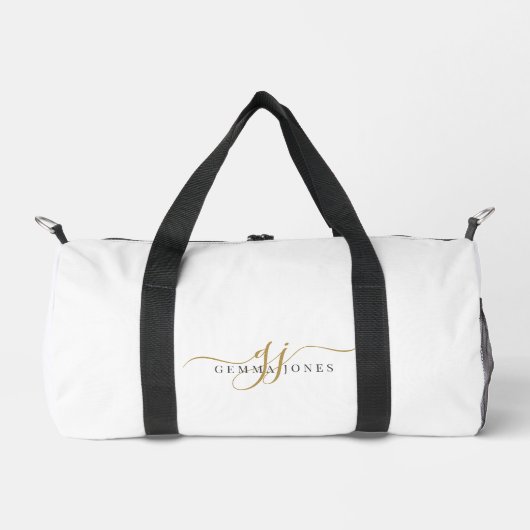 Elegantes Goldschrift-Name-Monogramm Duffle Bag (Vorderseite)