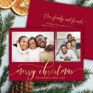 Elegantes Goldschrift Rot 2 Foto Collage Weihnacht Feiertagskarte