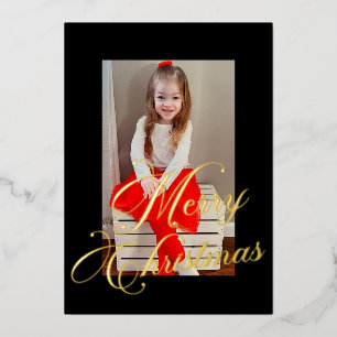 Elegantes Goldschrift Schwarzrahmen-Foto Folien Feiertagskarte