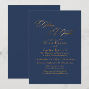 Elegantes Goldschrift "To Have & To Hold" auf Navy Einladung