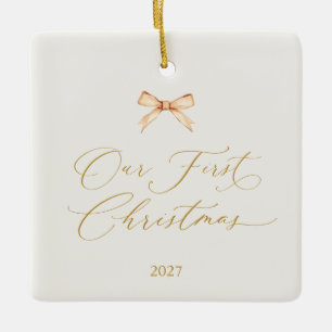 Elegantes Goldschrift-„Unser erstes Weihnachten“ Keramikornament