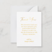 elegantes Goldskript Hochzeit Foto Vielen Dank Mitteilungskarte (Rückseite)