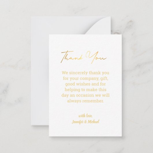 elegantes Goldskript Hochzeit Foto Vielen Dank Mitteilungskarte (Rückseite)