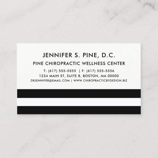 Elegantes Goldskript und Streifen-Chiropraktor Visitenkarte (Rückseite)