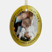 Elegantes Goldtaufe-Foto Keramik Ornament (Rechts)