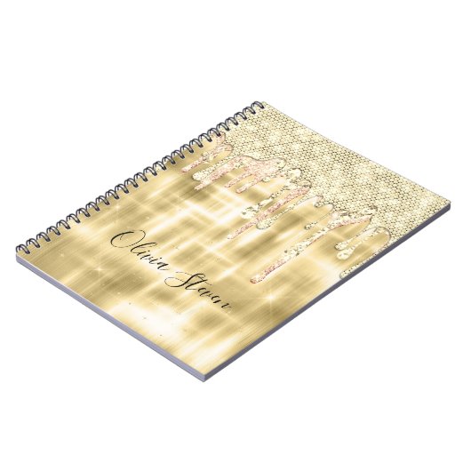 Elegantes Goldtropfen-Glitzer-Monogramm Notizblock (Linke Seite)