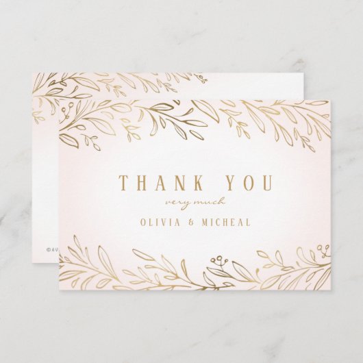 Elegantes, goldvergoldetes botanisches Dankeschön Dankeskarte (Vorne/Hinten)