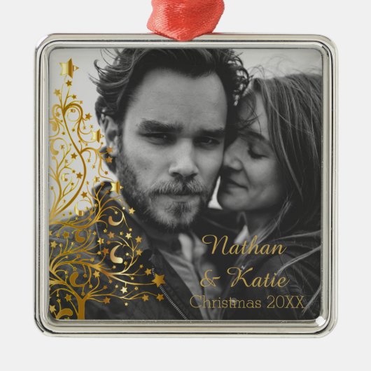 Elegantes Goldweihnachtsbaum-Gewohnheits-Foto Silbernes Ornament (Vorne)