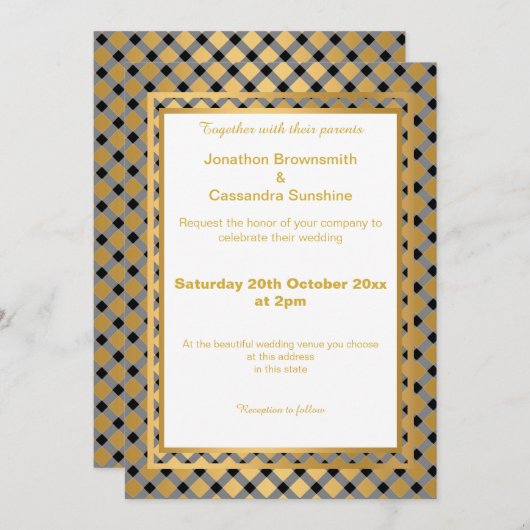 ELEGANTES GOLDWEISSE, GEFÄLSCHTE MUSTER EINLADUNG (Vorne/Hinten)