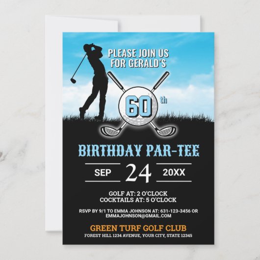 Elegantes Golf Birthday Design Einladung (Vorderseite)