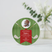 Elegantes Golf Green Red Foto Retirement Party Einladung (Stehend Vorderseite)