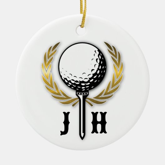 Elegantes Golf Monogram Design Keramik Ornament (Vorne)