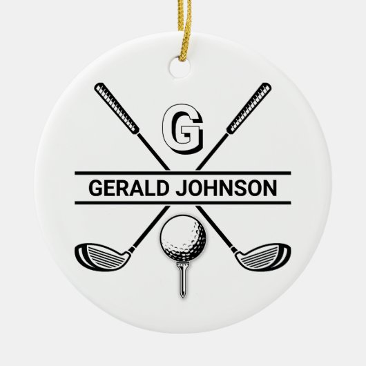 Elegantes Golf Monogram Design Keramik Ornament (Vorne)