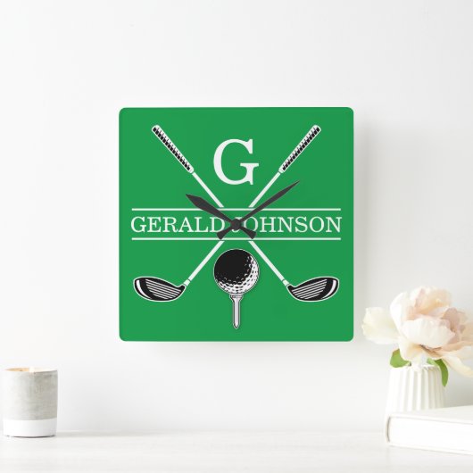 Elegantes Golf Monogram Design Quadratische Wanduhr (Zuhause)