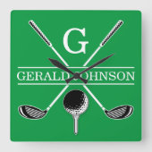 Elegantes Golf Monogram Design Quadratische Wanduhr (Vorderseite)