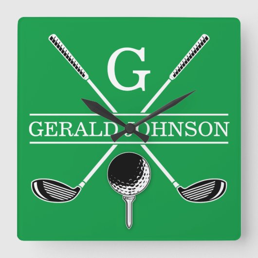 Elegantes Golf Monogram Design Quadratische Wanduhr (Vorderseite)