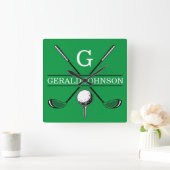 Elegantes Golf Monogram Design Quadratische Wanduhr (Zuhause)