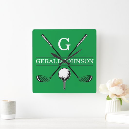 Elegantes Golf Monogram Design Quadratische Wanduhr (Zuhause)