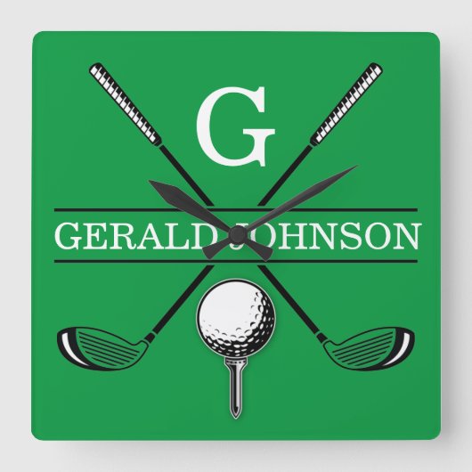 Elegantes Golf Monogram Design Quadratische Wanduhr (Vorderseite)