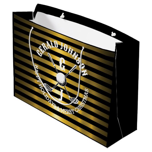 Elegantes Golf Monogram für Ferien Große Geschenktüte (Rückseite Schrägansicht)