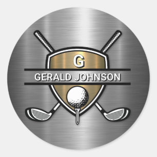 Elegantes Golf Monogramm-Design mit Goldschild Runder Aufkleber