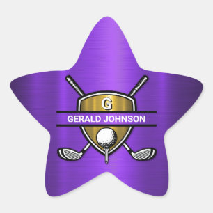 Elegantes Golf Monogramm Design mit Goldschild Stern-Aufkleber