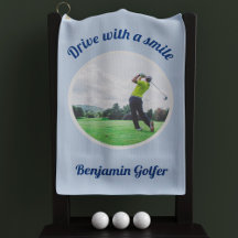 Elegantes Golfer Foto Name Blue Golf Handtuch
