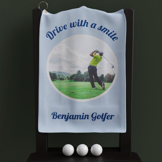 Elegantes Golfer Foto Name Blue Golf Handtuch