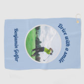 Elegantes Golfer Foto Name Blue Golf Handtuch (Horizontal)