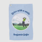 Elegantes Golfer Foto Name Blue Golf Handtuch (Vorderseite)