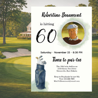 Elegantes Golfthema-Foto zum 60. Geburtstag Einladung