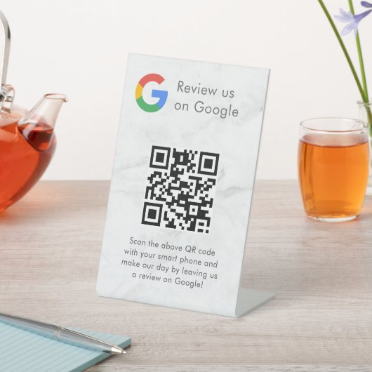 Elegantes Google-Bewertungen-QR-Code-Tischschild Sockelschild (In SItu)
