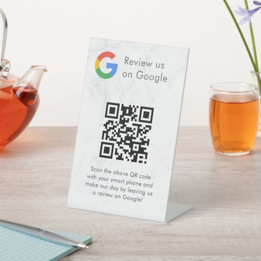 Elegantes Google-Bewertungen-QR-Code-Tischschild Sockelschild (In SItu)