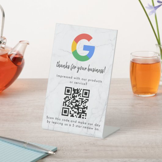 Elegantes Google-Bewertungen-QR-Code-Tischschild Sockelschild (In SItu)
