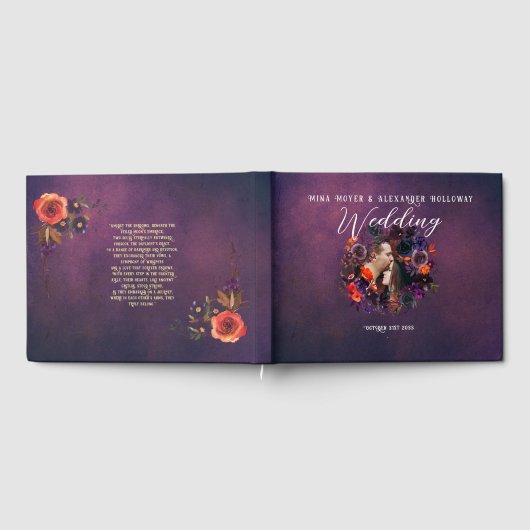 Elegantes Gothic Dark Floral Lila Foto Hochzeit Gästebuch (Voll)
