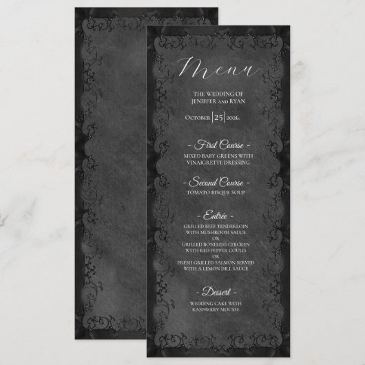 Elegantes Gothic Hochzeitsmenü Menükarte (Vorne/Hinten)