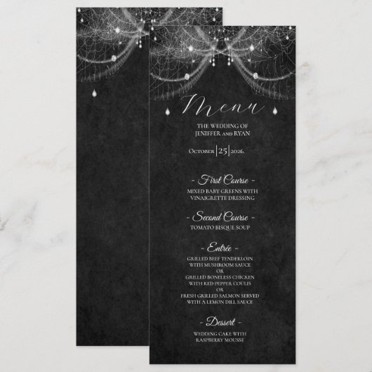 Elegantes Gothic Hochzeitsmenü Menükarte (Vorne/Hinten)