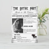 Elegantes Gothic Newspaper Foto Brautparty Einladung (Stehend Vorderseite)