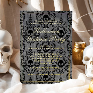 Elegantes Gothic Skull Halloween Kostüm Party Gold Folieneinladung