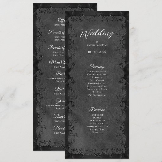 Elegantes gothisches Hochzeitsprogramm Menükarte (Vorne/Hinten)