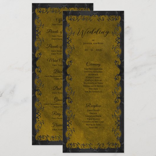 Elegantes gothisches Hochzeitsprogramm Menükarte (Vorne/Hinten)