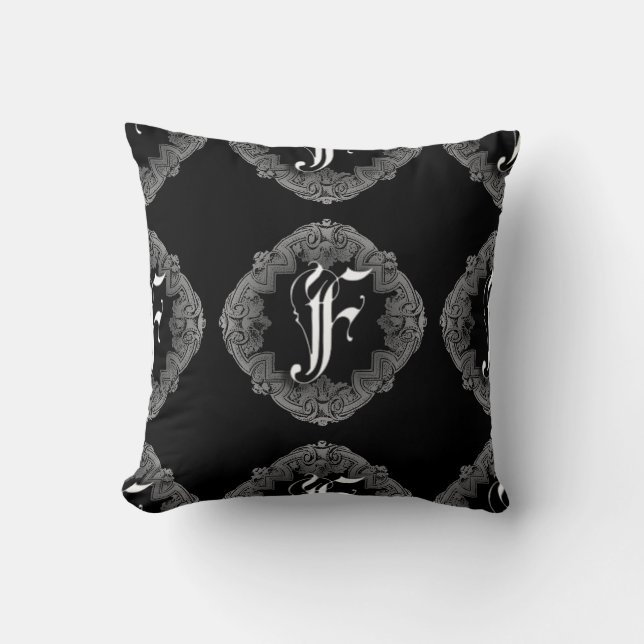 Elegantes gothisches Initial-F-Kissen Kissen (Vorderseite)