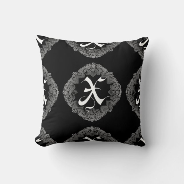 Elegantes gothisches Initial X Kissen (Vorderseite)