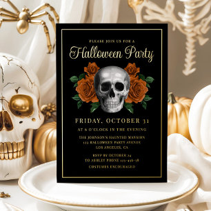 Elegantes Gotisches Blumengestein Halloween Gold Folieneinladung