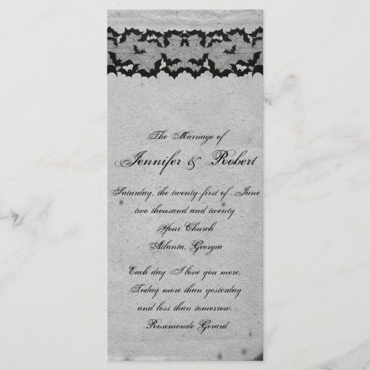 Elegantes gotisches Fledermaus-Spitze-Hochzeitspro Programm (Vorderseite)