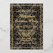 Elegantes Gotisches Halloween-Kostüm-Party Gold Folieneinladung (Vorderseite)