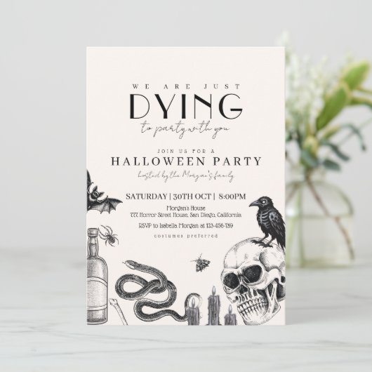 Elegantes Gotisches Halloween-Party mit Skulls Einladung (Stehend Vorderseite)
