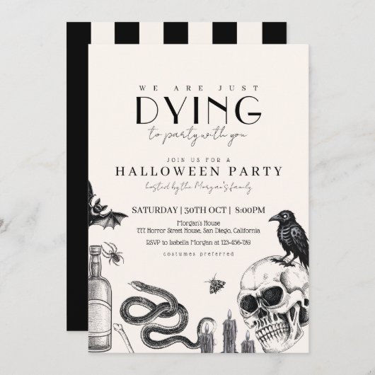 Elegantes Gotisches Halloween-Party mit Skulls Einladung (Vorne/Hinten)