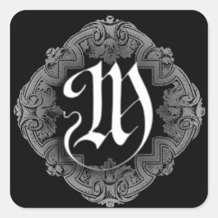Elegantes gotisches Initial M Quadratischer Aufkleber